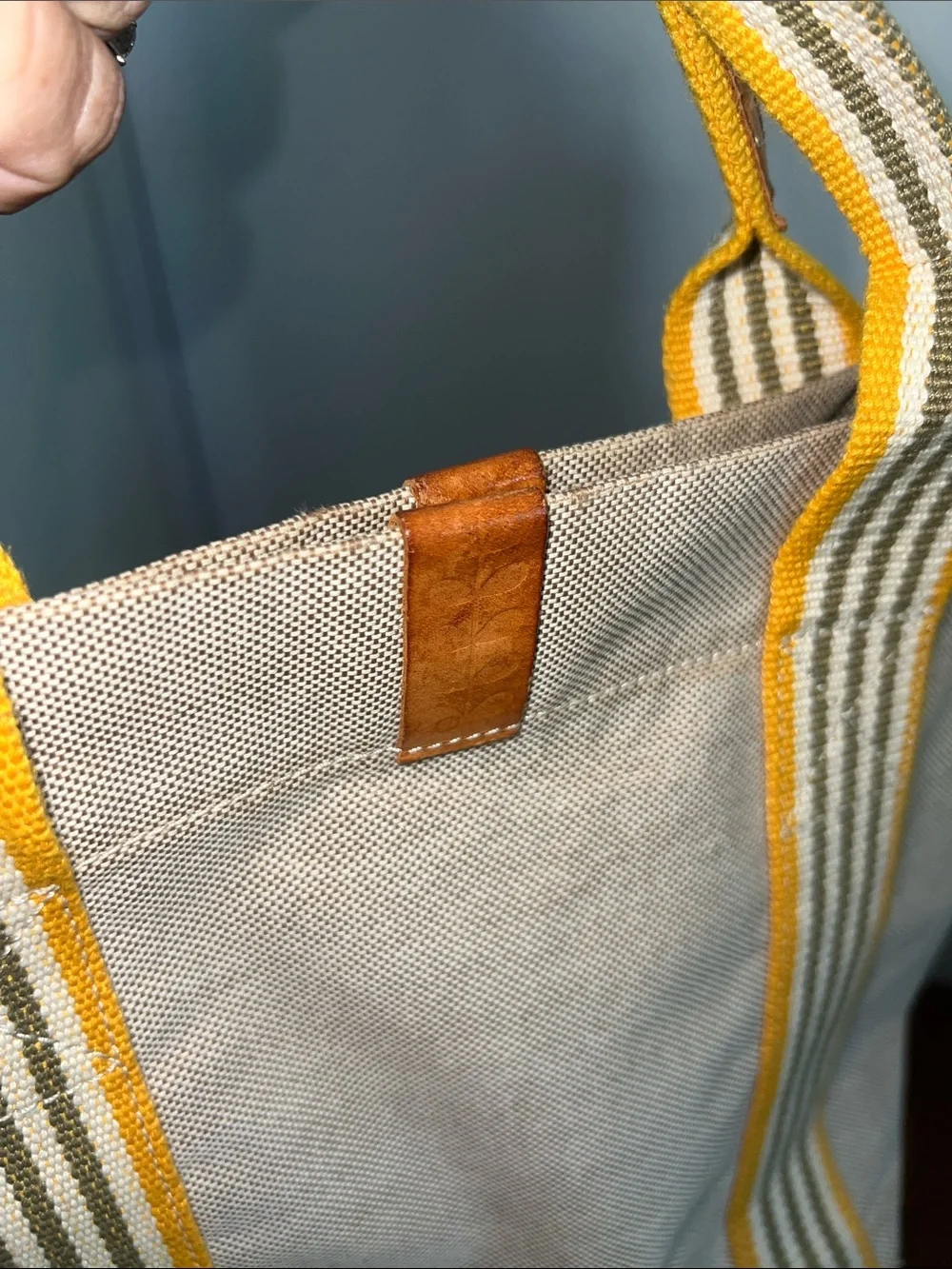 Orla Kiely Beige Canvas Tote with Yellow-Trim Straps